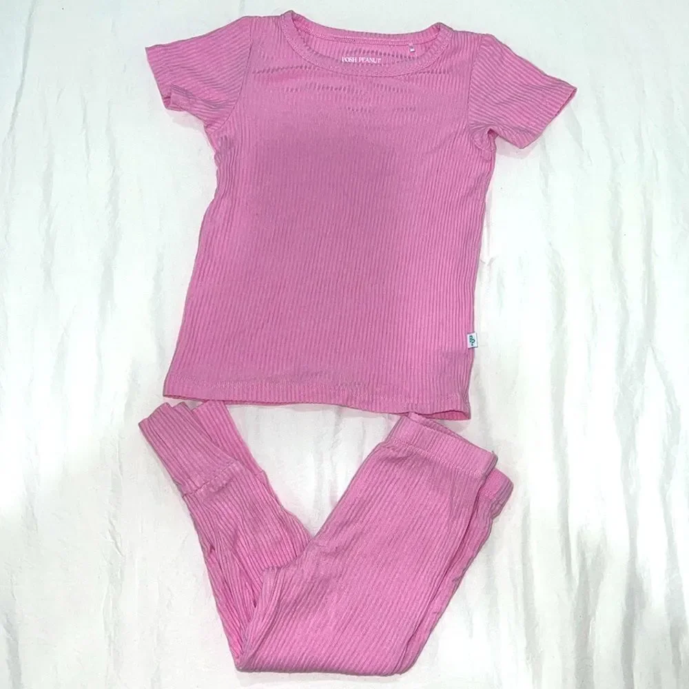 POSH PEANUT PINK RIBBED CLASSIC PJ SET 12/18M